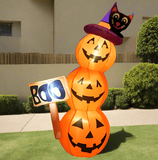 Inflatable Pumpkin Trio with Black Cat Hat - 160cm