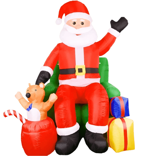 Inflatable Santa Sitting on Chair with Bear and Gifts - 230cm