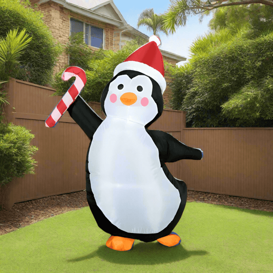 Joyful Christmas Penguin with Candy Cane Inflatable - 150cm