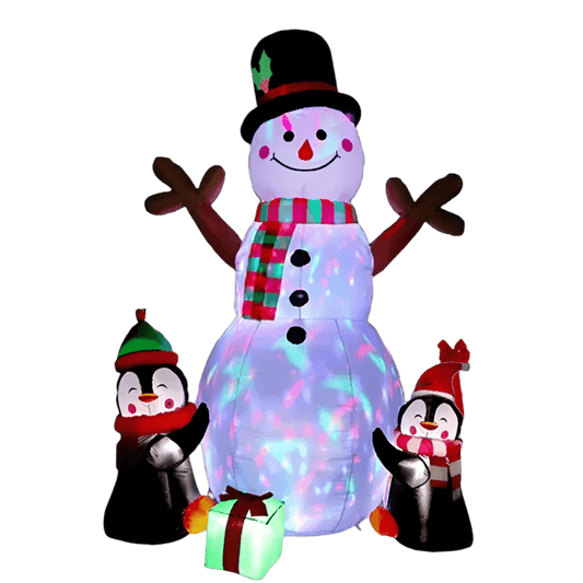 Lighted Snowman with Penguins Inflatable - 180cm