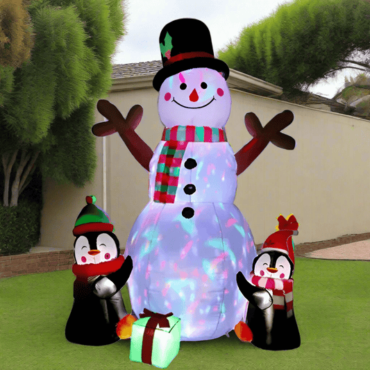 Lighted Snowman with Penguins Inflatable - 180cm