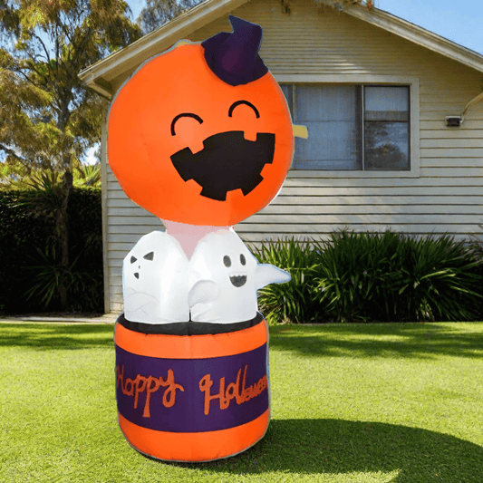 Pumpkin Balloon with Witch Hat and Ghost Passengers - 180cm