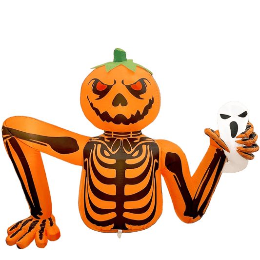 Pumpkin Skeleton with Ghost Mask Inflatable - 150cm