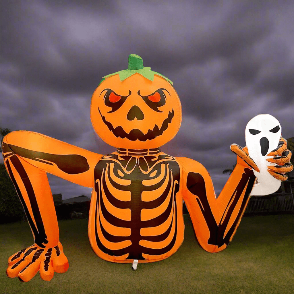 Pumpkin Skeleton with Ghost Mask Inflatable - 150cm