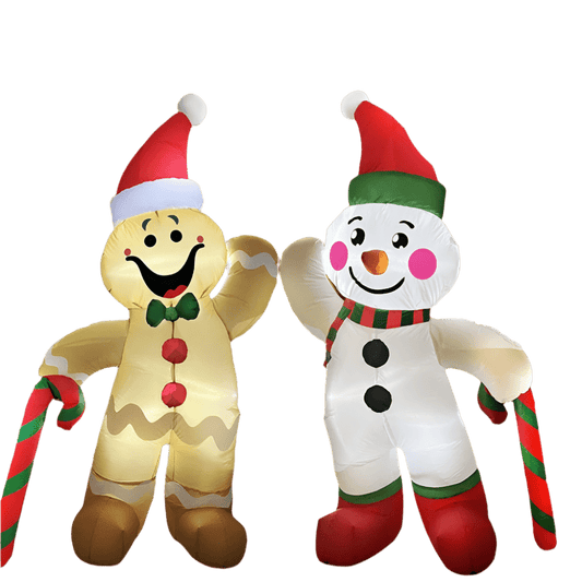 Reversible Gingerbread Man and Snowman Inflatable - 180cm