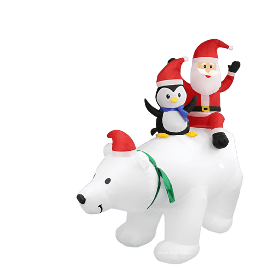 Santa and Penguin Riding on Polar Bear Inflatable - 240cm