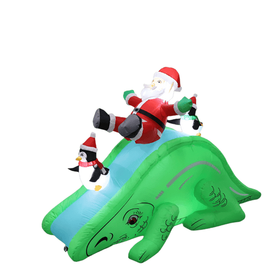 Santa and Penguin Slide on Dinosaur Inflatable - 210cm