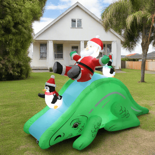Santa and Penguin Slide on Dinosaur Inflatable - 210cm