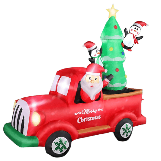 Santa Delivery Truck with Tree and Penguins Inflatable - 210cm