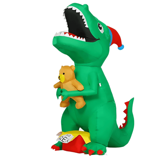 Santa Hat Dinosaur with Teddy Bear Inflatable - 200cm