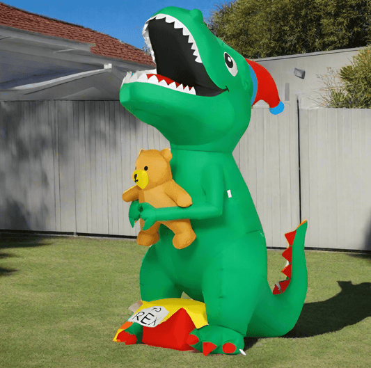 Santa Hat Dinosaur with Teddy Bear Inflatable - 200cm