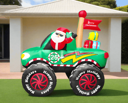 Santa in Monster Truck with Presents Inflatable - 180cm