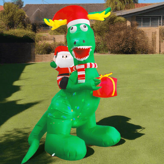 Santa Riding Dinosaur with Gift Inflatable - 240cm