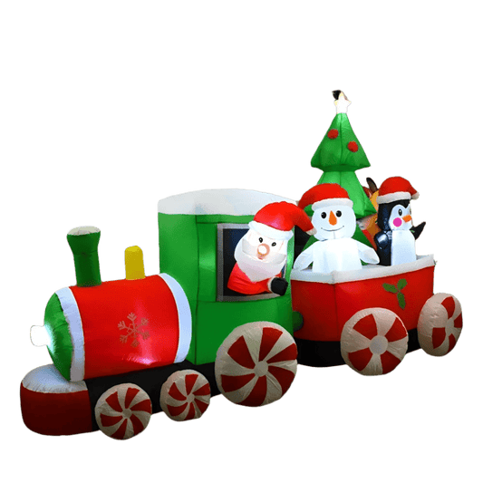 Santa, Snowman, Penguin and Tree in a Train Inflatable - 280cm