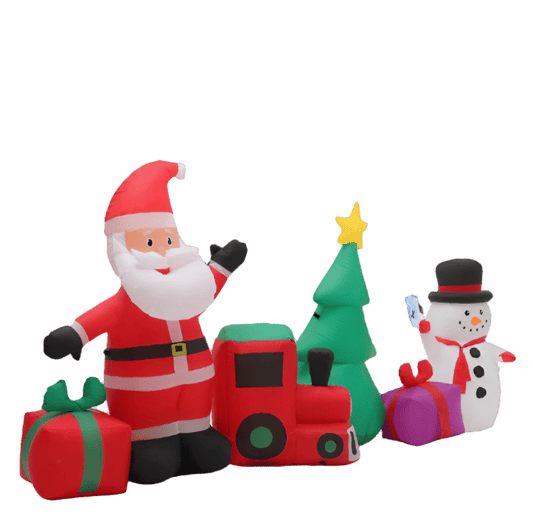 Santa, Snowman, Train & Gift Scene Inflatable - 270cm