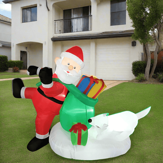 Santa with Gifts and Naughty Dog Inflatable - 210cm