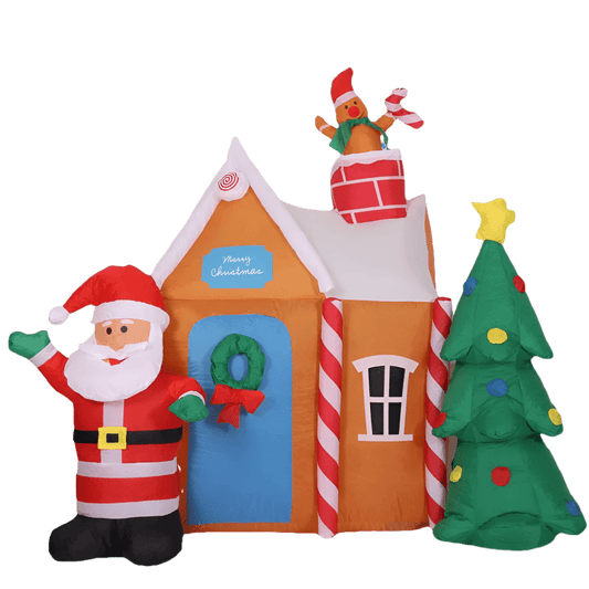 Santa with Gingerbread House Scene Inflatable - 180cm