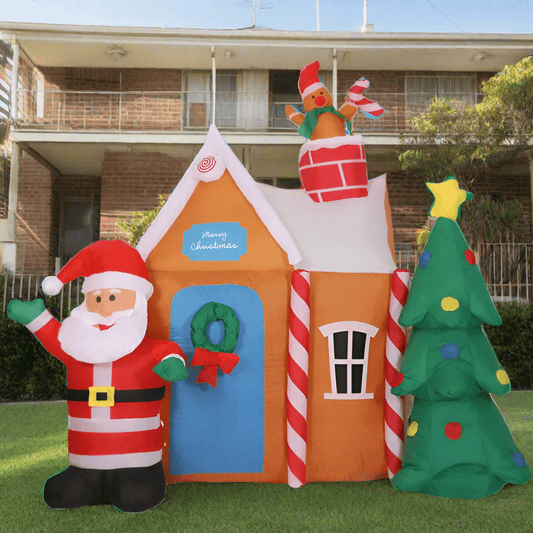 Santa with Gingerbread House Scene Inflatable - 180cm