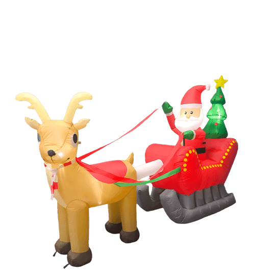 Santa with Reindeer Sleigh and Tree Inflatable - 240cm