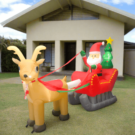 Santa with Reindeer Sleigh and Tree Inflatable - 240cm