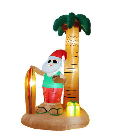 Santa with Surfboard and Palm Tree Inflatable - 240cm