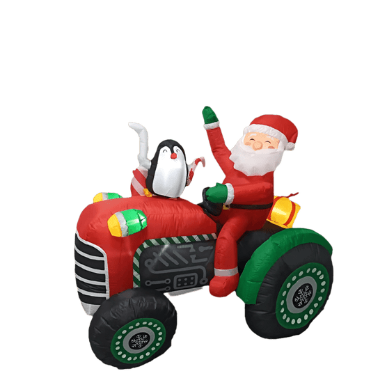 Santa's tractor and Penguin Inflatable - 150cm