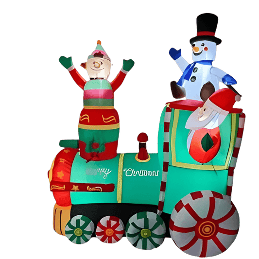 Santa's Train with Elf and Snowman Inflatable - 180cm