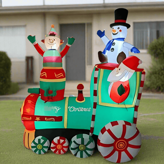 Santa's Train with Elf and Snowman Inflatable - 180cm