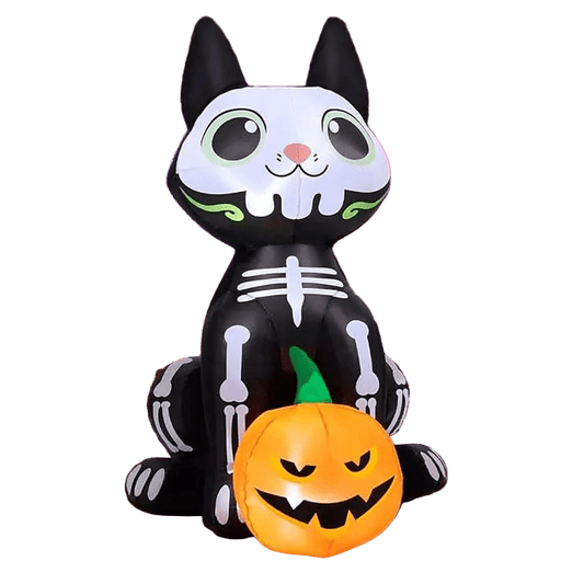 Skeleton Cat with Pumpkin Inflatable - 150cm