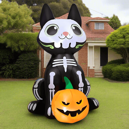 Skeleton Cat with Pumpkin Inflatable - 150cm