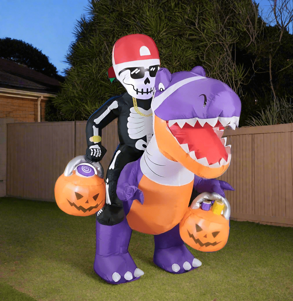 Skeleton Riding Dinosaur with Pumpkins - 180cm