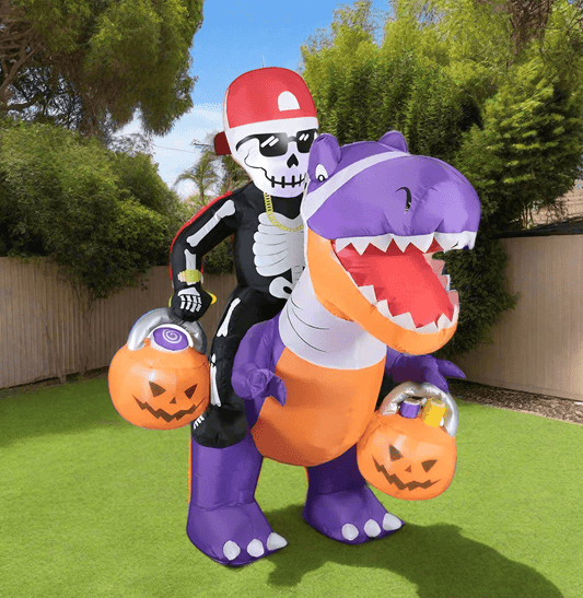 Skeleton Riding Dinosaur with Pumpkins - 180cm