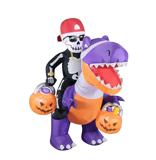 Skeleton Riding Dinosaur with Pumpkins - 180cm