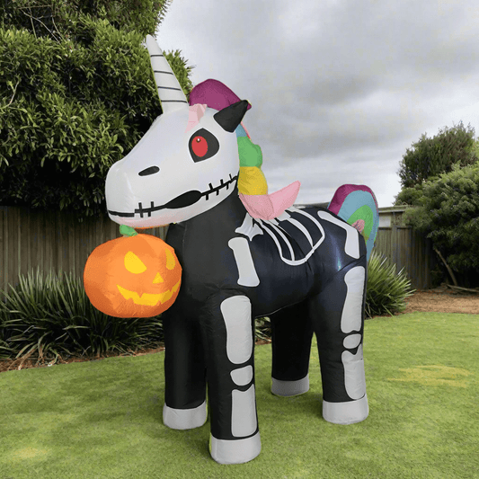 Skeleton Unicorn and Pumpkin Inflatable - 150cm