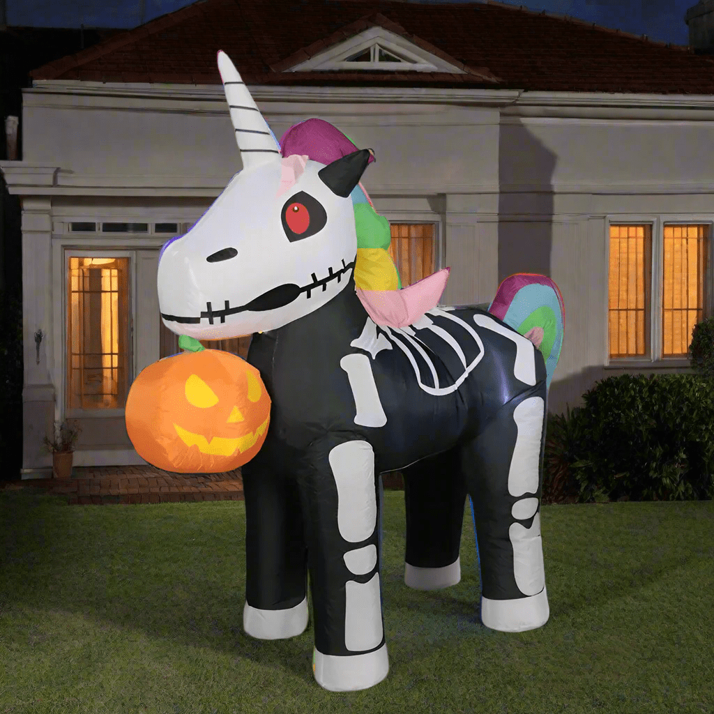 Skeleton Unicorn and Pumpkin Inflatable - 150cm