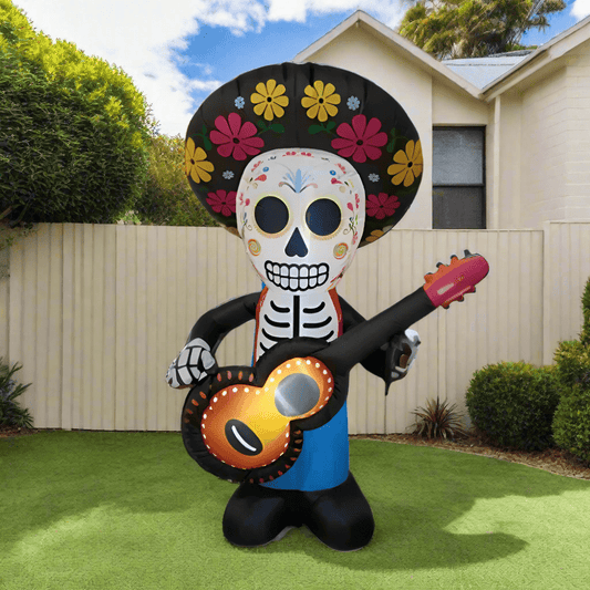 Skeleton with Sombrero and Guitar Inflatable - 180cm