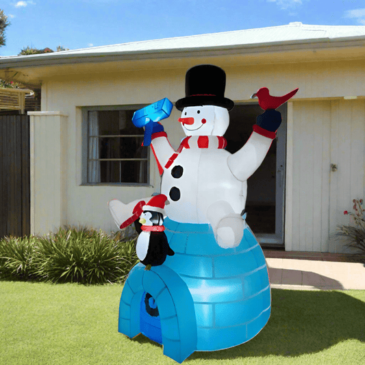 Snowman and Penguin on Igloo Inflatable - 180cm