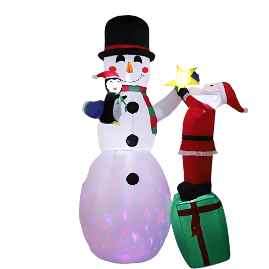 Snowman, Santa and Penguin Inflatable Scene - 240cm