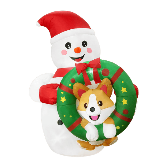 Snowman with Corgi Wreath Christmas Inflatable - 180cm