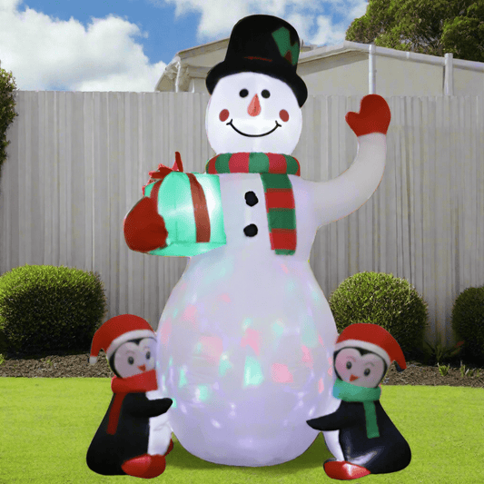 Snowman with Gift and Two Cute Penguins Inflatable - 180cm