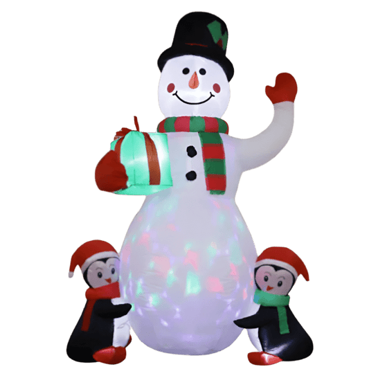 Snowman with Gift and Two Cute Penguins Inflatable - 180cm