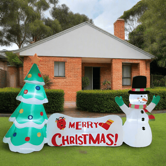 Snowman with Merry Christmas Tree Scene Inflatable - 300cm