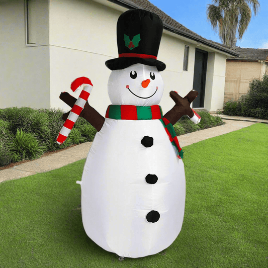 Snowman with Traditional Candy Cane Inflatable - 160cm
