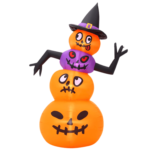 Stacked Halloween Pumpkins with Witch Hat Inflatable - 180cm