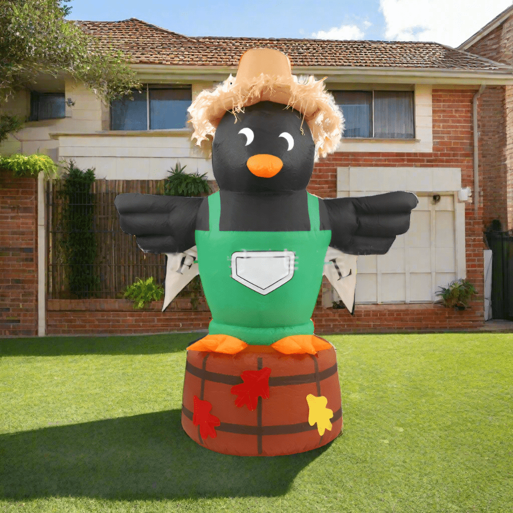 Thanksgiving Crow with Hat on Barrel Inflatable - 180cm