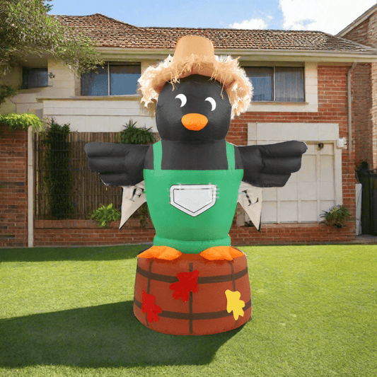 Thanksgiving Crow with Hat on Barrel Inflatable - 180cm