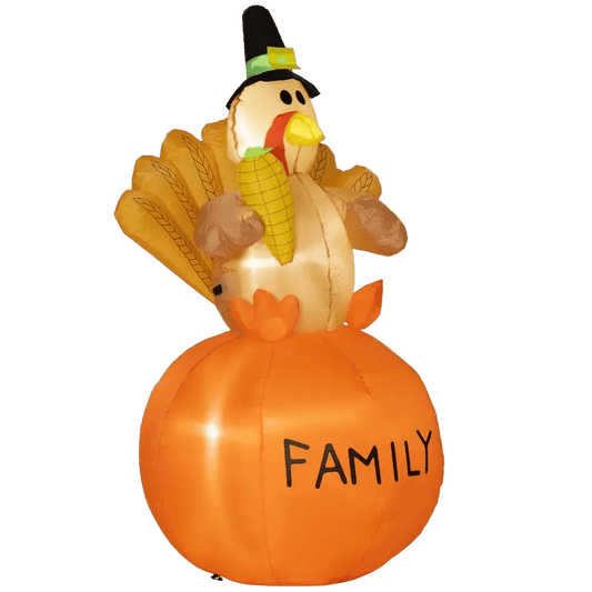 Thanksgiving Turkey on Pumpkin Holding Corn Inflatable - 150cm