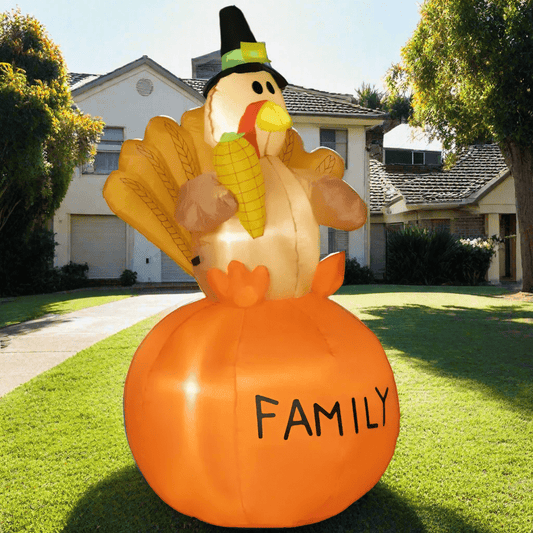 Thanksgiving Turkey on Pumpkin Holding Corn Inflatable - 150cm
