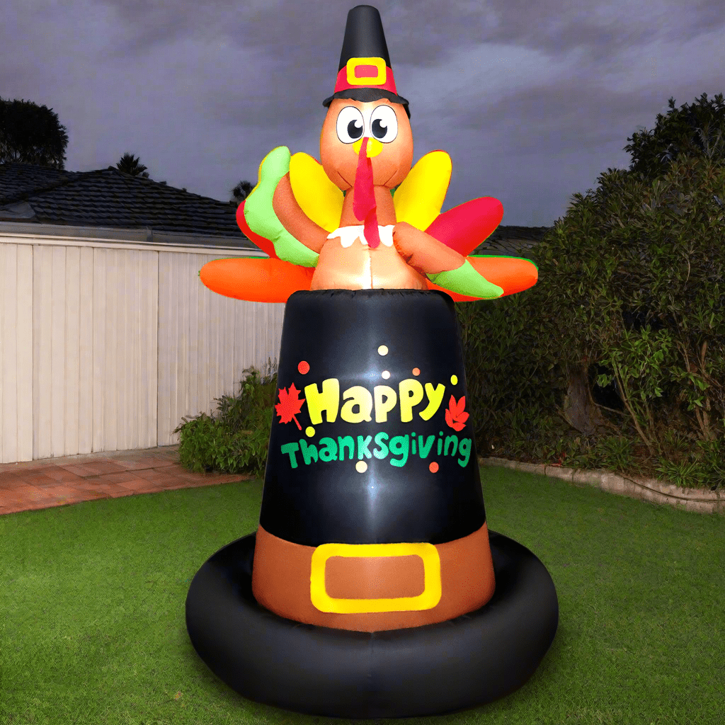 Thanksgiving Turkey Sitting on Pilgrim Hat Inflatable - 244cm