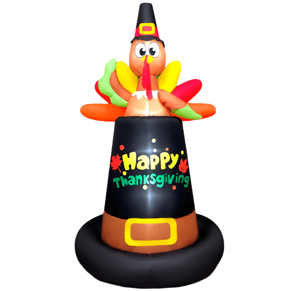 Thanksgiving Turkey Sitting on Pilgrim Hat Inflatable - 244cm